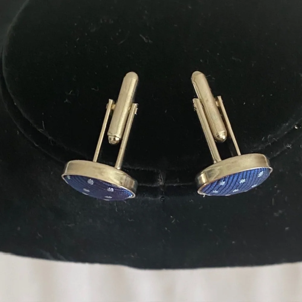 Medium Blue Venezia Silk Cufflinks Made in France - Picture 4 of 5